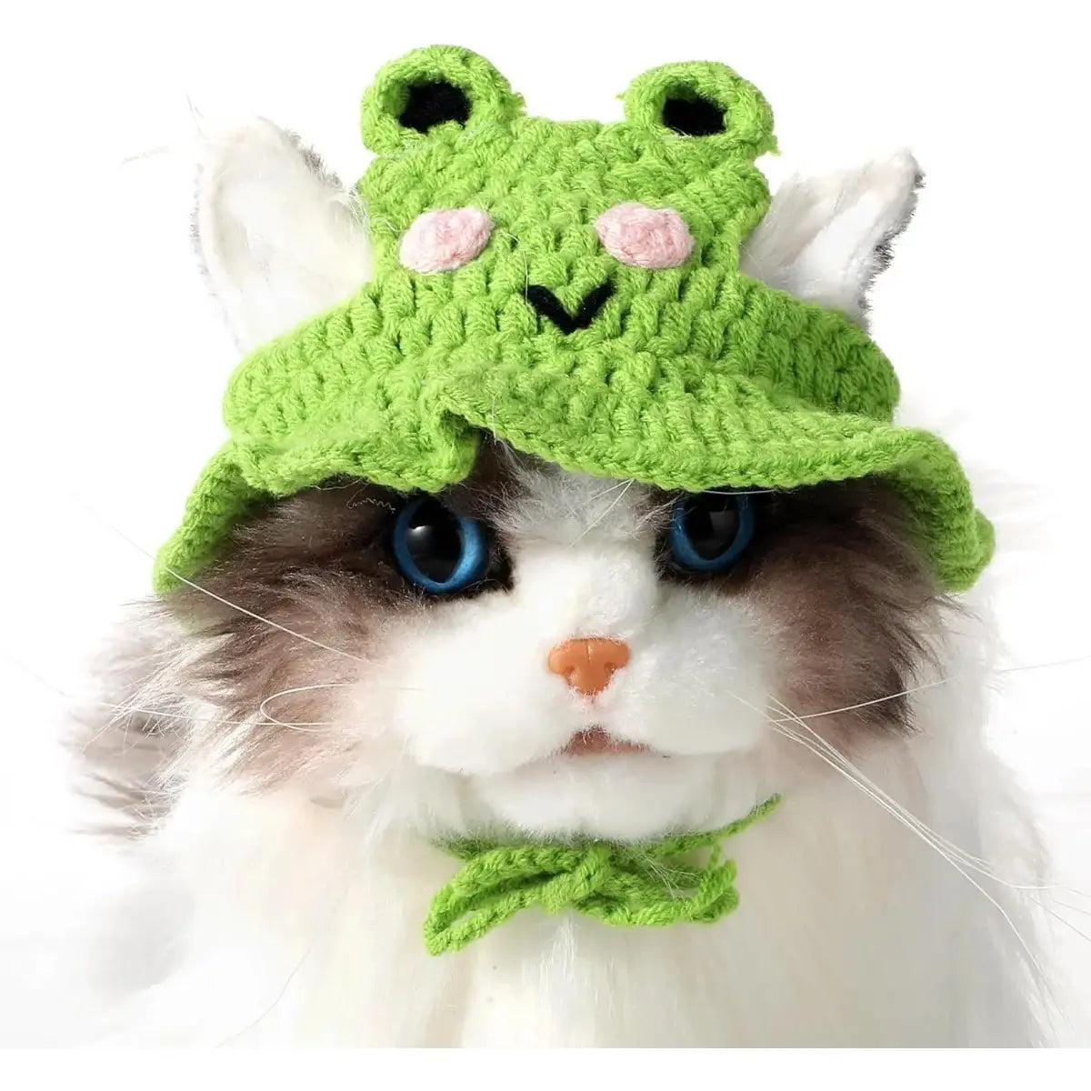 4PCS Handmade Knitted Pet Clothing Hats - Lightweight Polyester Fabric, Adjustable Strap, Easy-To-Put-On Cute Frog Design, Ideal for Parties, Birthdays, Photo Shoots, Cute Animal Aesthetic Headwear for Small Cats, Set, Holiday Outfits