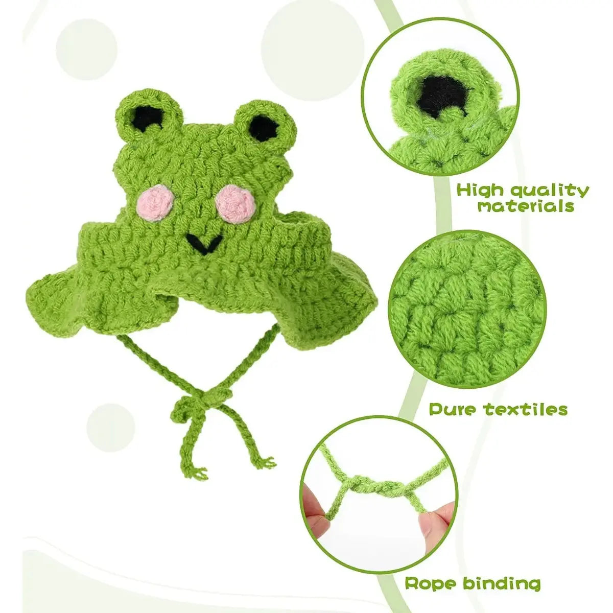 4PCS Handmade Knitted Pet Clothing Hats - Lightweight Polyester Fabric, Adjustable Strap, Easy-To-Put-On Cute Frog Design, Ideal for Parties, Birthdays, Photo Shoots, Cute Animal Aesthetic Headwear for Small Cats, Set, Holiday Outfits