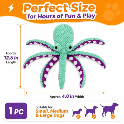 Soft Squeaky Octopus Dog Toy—Plush Puppy Chew Toy Suitable for Small, Medium, and Large Dogs; an Interactive Pet Toy for Training Rewards, Throwing, Retrieving, Pulling, and Play.