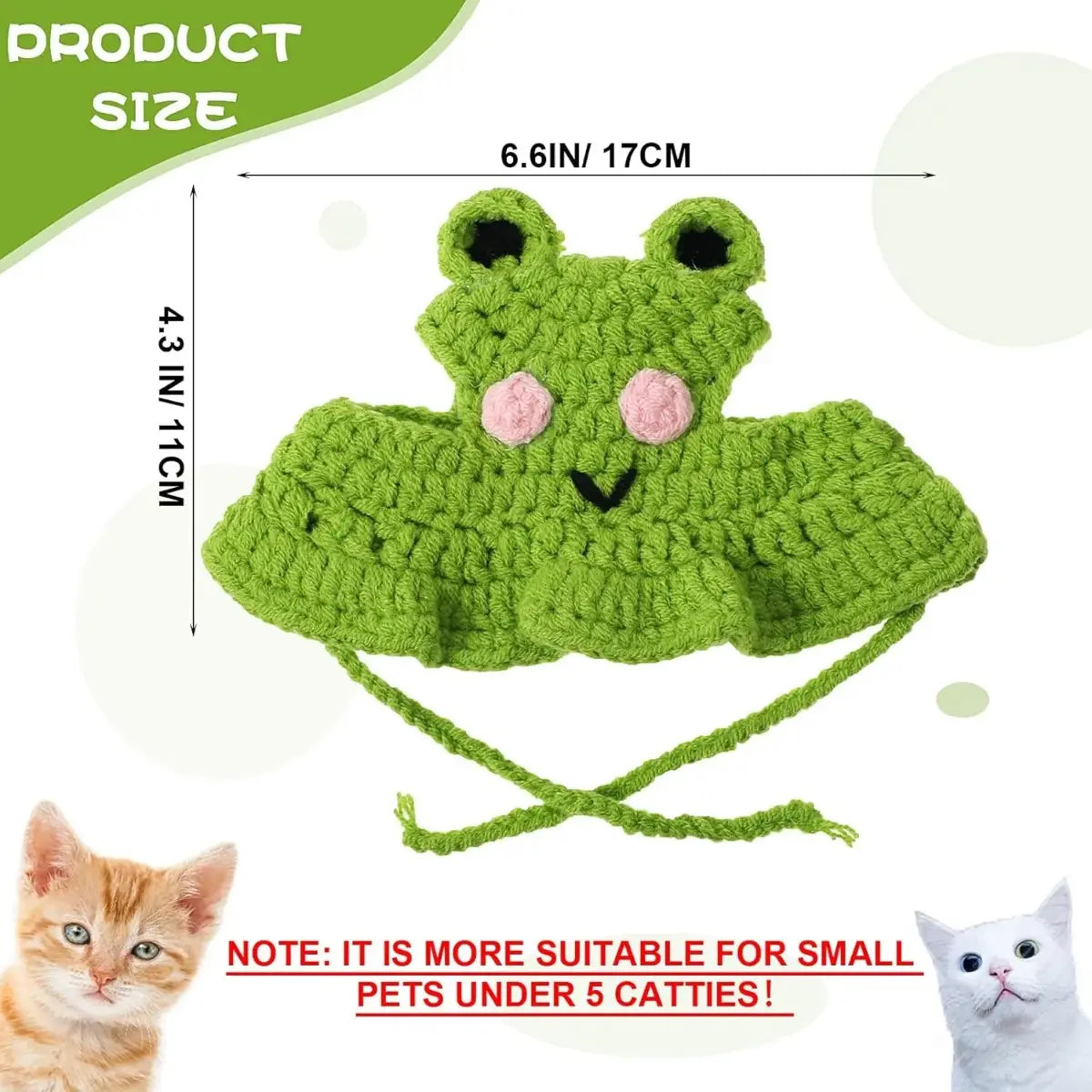 4PCS Handmade Knitted Pet Clothing Hats - Lightweight Polyester Fabric, Adjustable Strap, Easy-To-Put-On Cute Frog Design, Ideal for Parties, Birthdays, Photo Shoots, Cute Animal Aesthetic Headwear for Small Cats, Set, Holiday Outfits