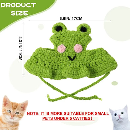 4PCS Handmade Knitted Pet Clothing Hats - Lightweight Polyester Fabric, Adjustable Strap, Easy-To-Put-On Cute Frog Design, Ideal for Parties, Birthdays, Photo Shoots, Cute Animal Aesthetic Headwear for Small Cats, Set, Holiday Outfits