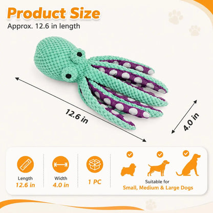 Soft Squeaky Octopus Dog Toy—Plush Puppy Chew Toy Suitable for Small, Medium, and Large Dogs; an Interactive Pet Toy for Training Rewards, Throwing, Retrieving, Pulling, and Play.