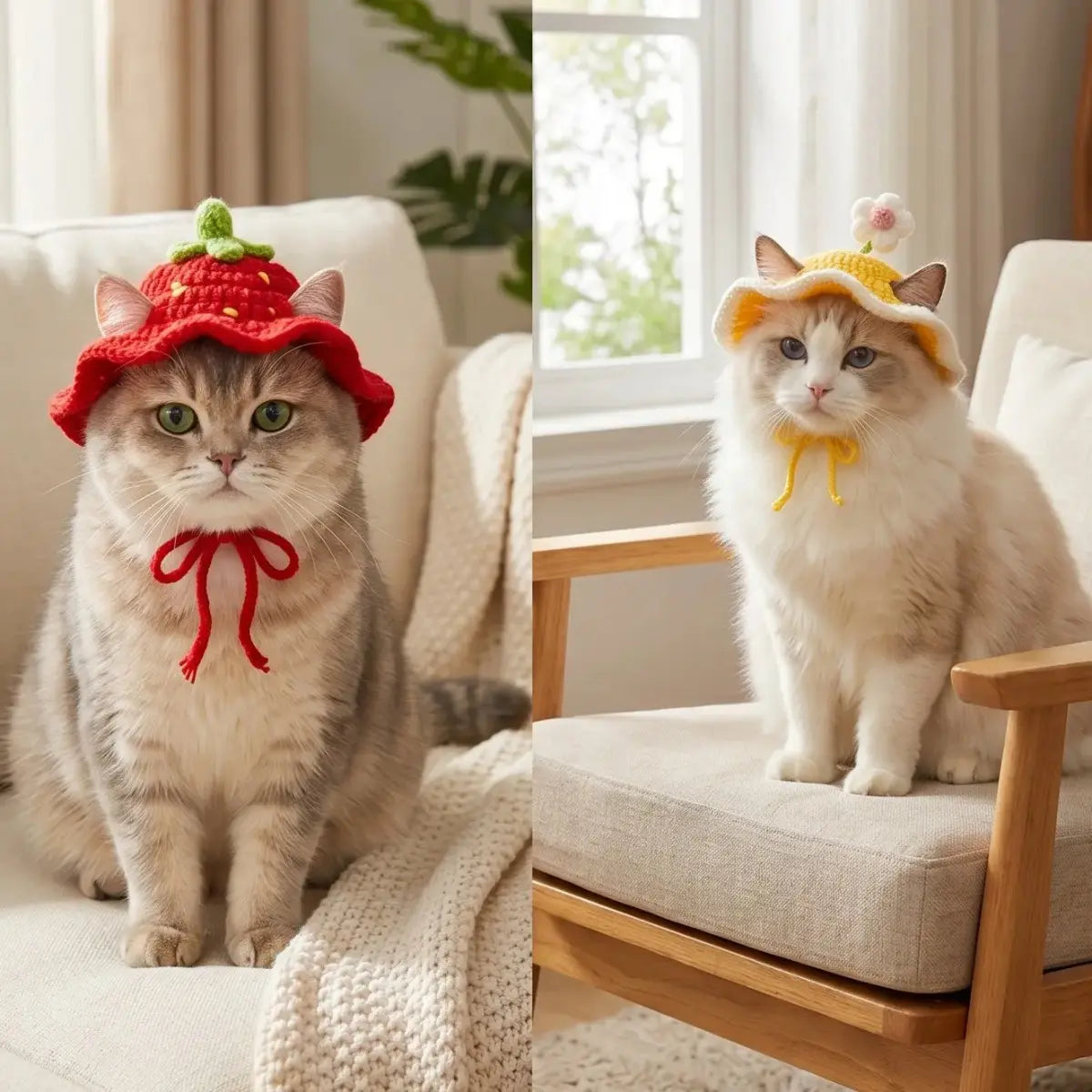 4PCS Handmade Knitted Pet Clothing Hats - Lightweight Polyester Fabric, Adjustable Strap, Easy-To-Put-On Cute Frog Design, Ideal for Parties, Birthdays, Photo Shoots, Cute Animal Aesthetic Headwear for Small Cats, Set, Holiday Outfits